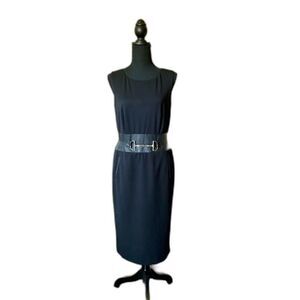 LAFAYETTE 148 black sheath dress designer virgin wool dress business sz 4 EUC